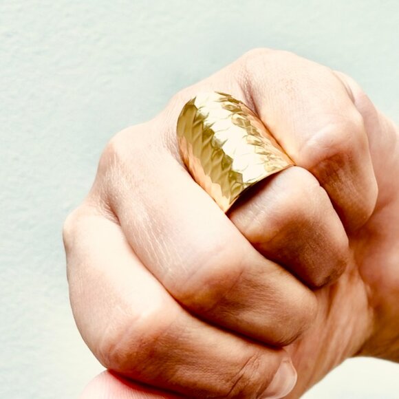 Hammered Gold Statement Ring - Picture 2 of 9